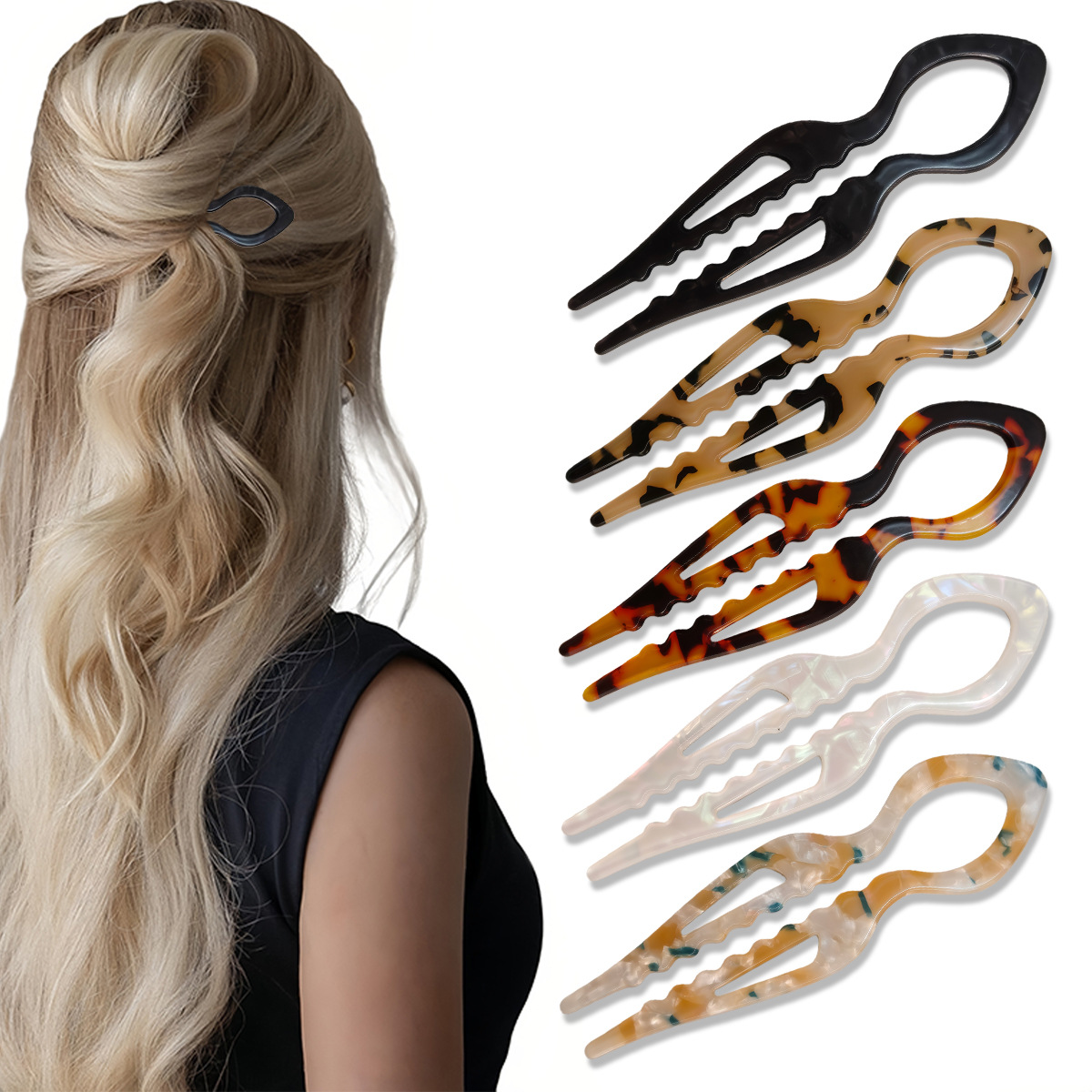 Women Accessories Trending - U-Shaped Hair Sticks Tortoiseshell Acrylic Anti-Slip