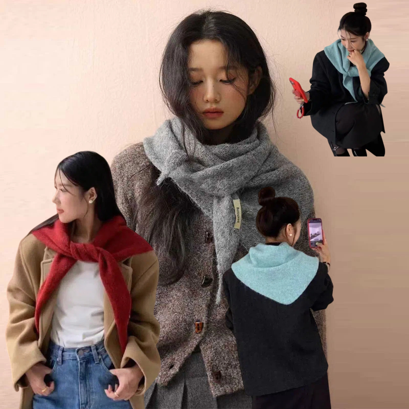 Women'S Korean Accessories - Korean Wool Knitted Triangle Shawl Winter