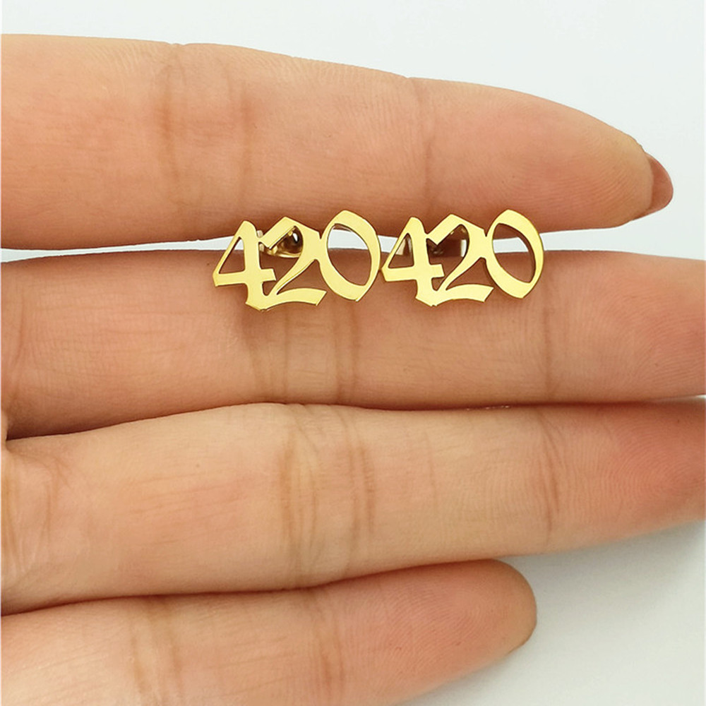 Women Accessories Name In English - Custom Old English Number Stud Earrings