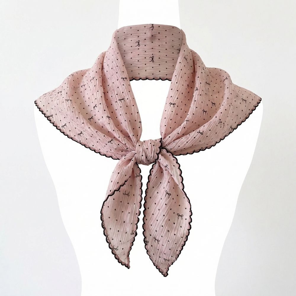 Women'S Korean Accessories - French Polka Dot Triangle Headscarf Bow