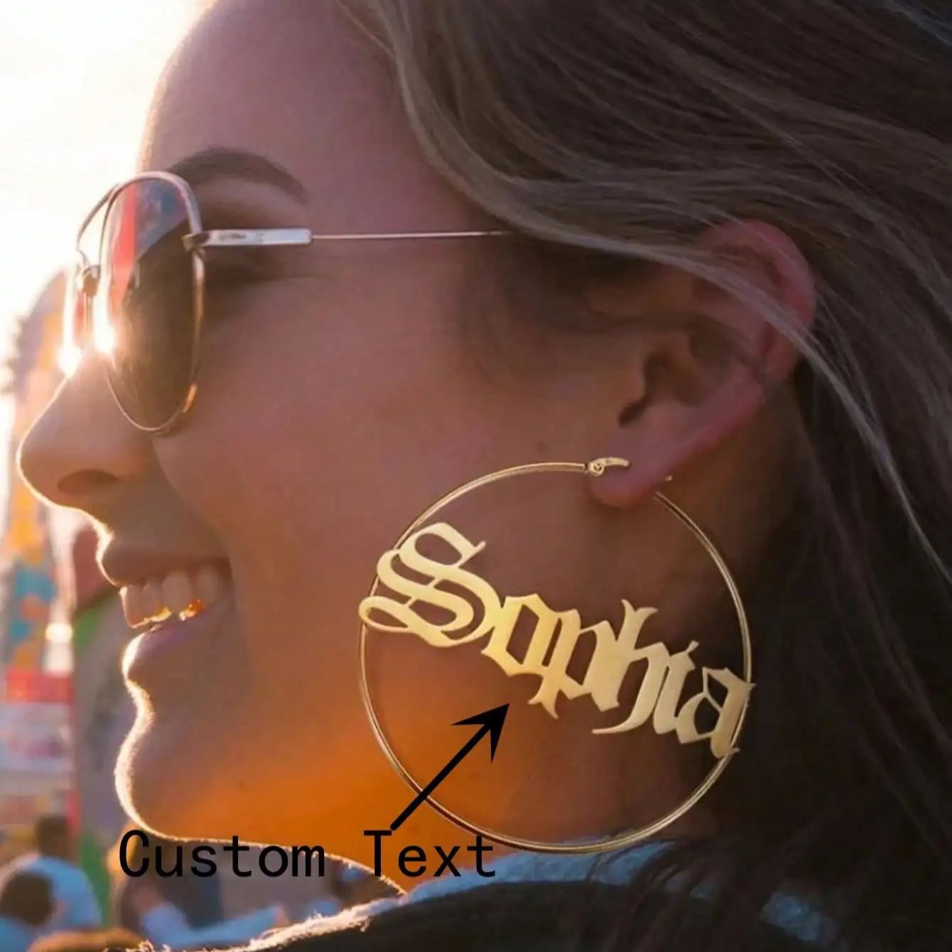 Women Accessories Name In English - Custom Old English Name Hoop Earrings