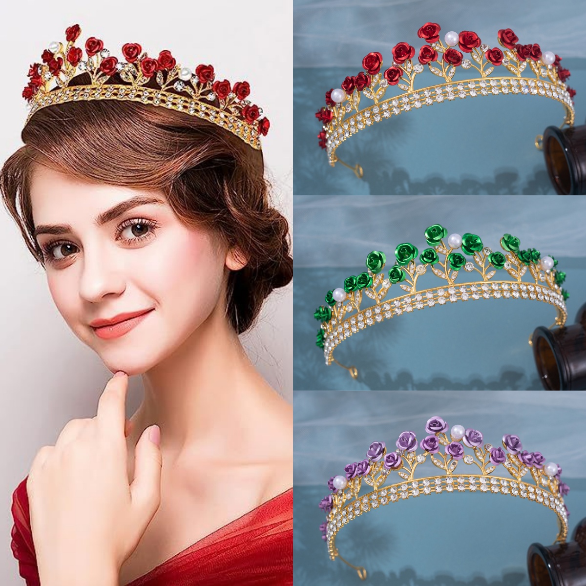 Women'S Vintage Accessories - Baroque Ceramic Bridal Crown Rhinestone Prom