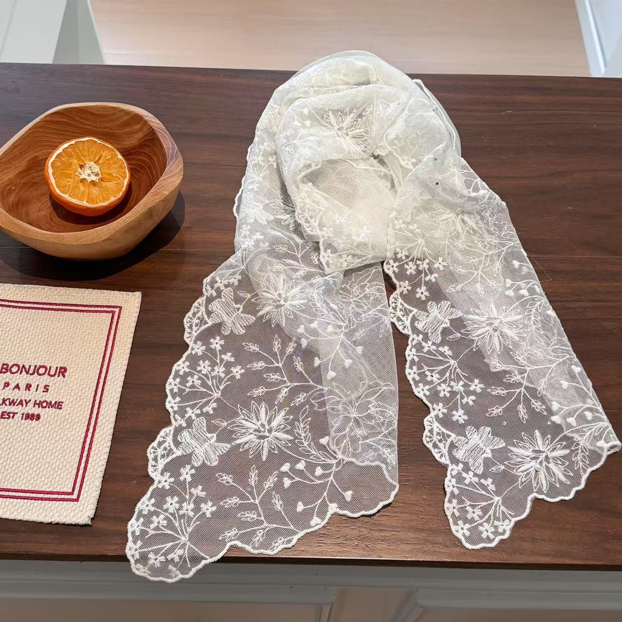 Elegant Pearl Lace Long Scarf  - Women'S Korean Accessories review and price