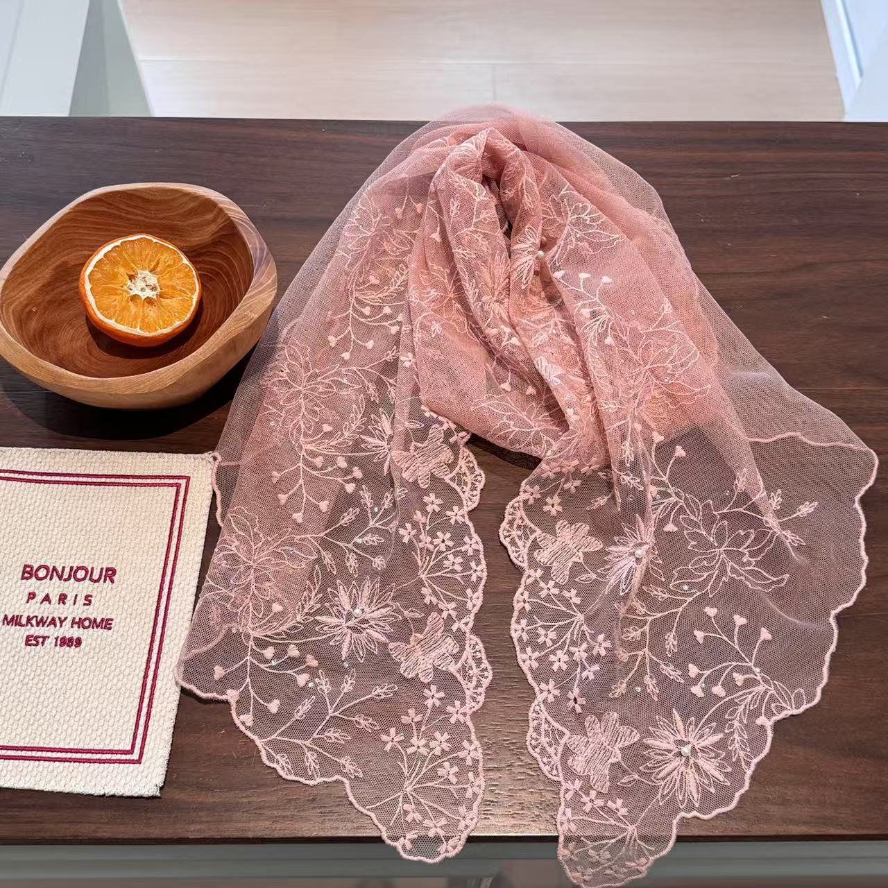 Elegant Pearl Lace Long Scarf  - Women'S Korean Accessories review and price