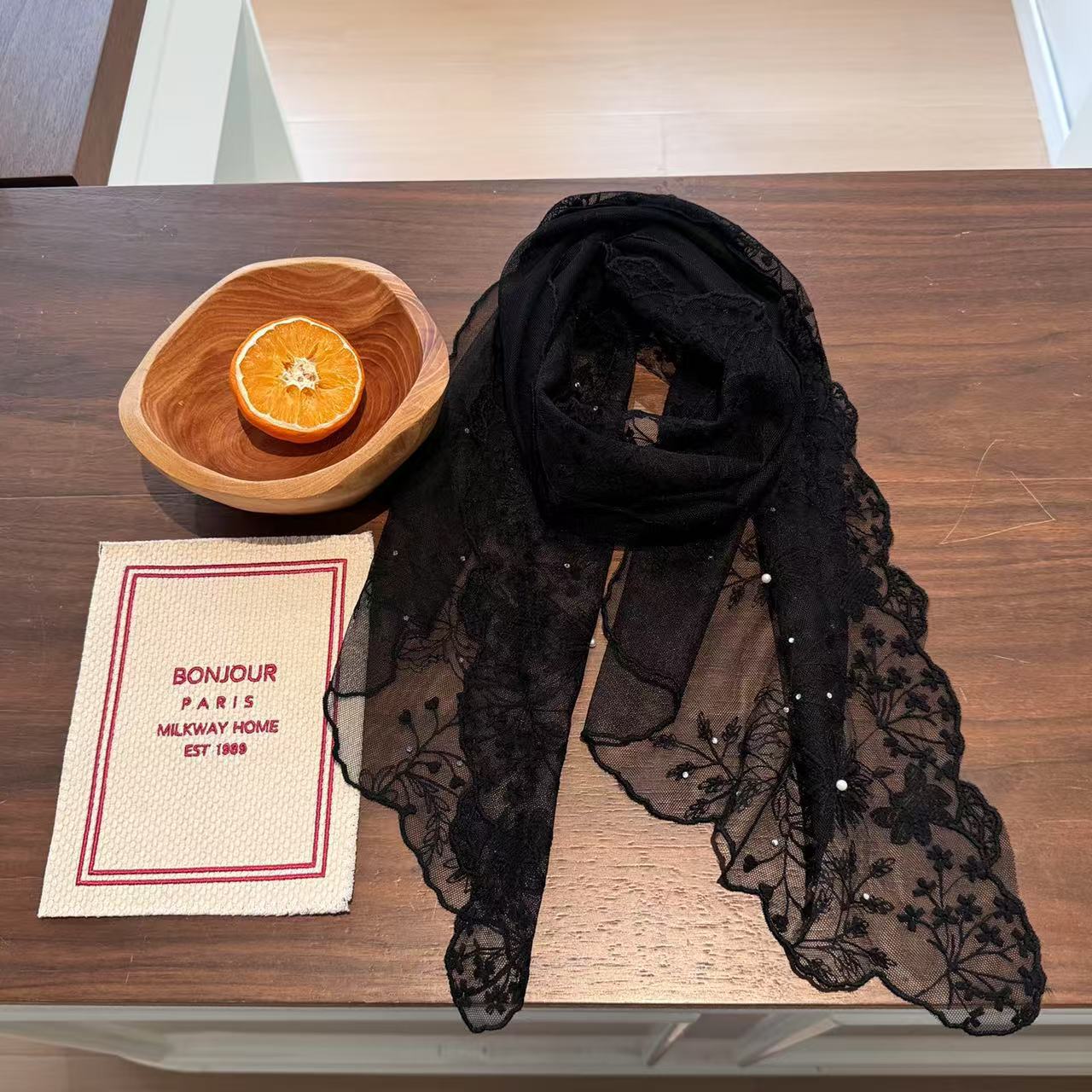 Elegant Pearl Lace Long Scarf  - Women'S Korean Accessories review and price